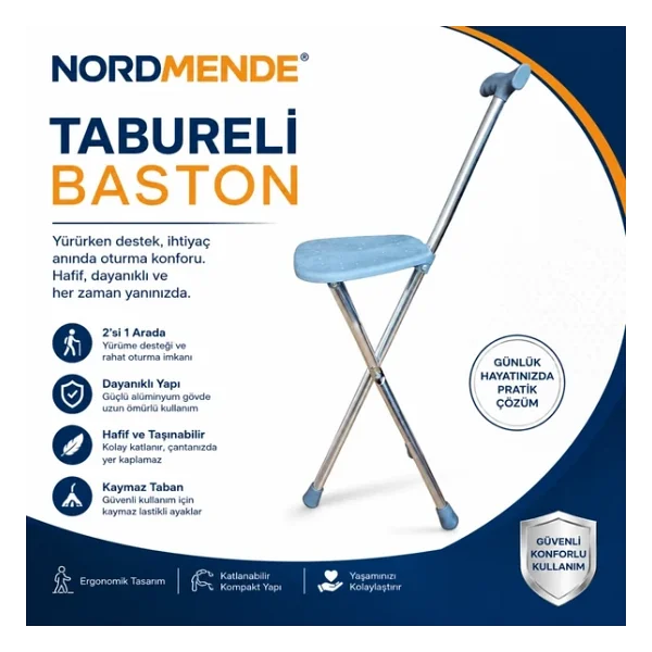Nordmende Tabureli Baston Oturaklı Katlanabilir Yürüyüş Bastonu Taşınabilir Baston Sandalye - Görsel 4