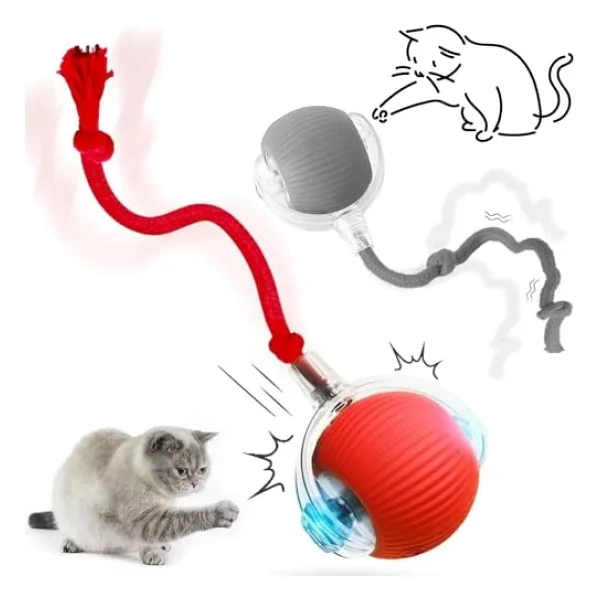 Busstier Akıllı Kedi Oyuncağı, Otomatik Yuvarlanan İnteraktif Top, Hareketli Kuyruk, USB Şarjlı, LED Işıklı, 3 Oyun Modu, Evcil Hayvanlar İçin Eğlenceli Oyuncak - Görsel 6