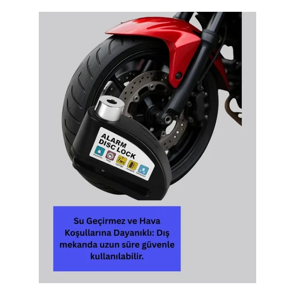 Motosiklet Scooter Bisiklet Tekerlek Disk Kilidi Alarmlı Güvenlik - Görsel 9