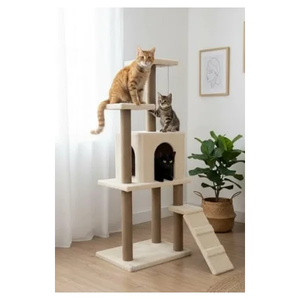 Reyo Pet Kedi Tırmalama Kedi Evi Ve Kedi Oyun Evi - Bej - Görsel 3
