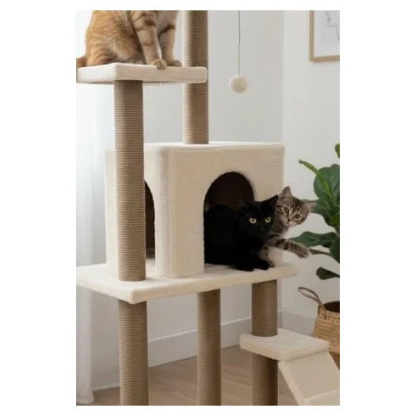 Reyo Pet Kedi Tırmalama Kedi Evi Ve Kedi Oyun Evi - Bej - Görsel 4