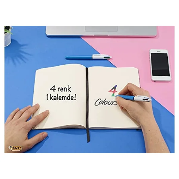 Bıc 4 Colours Medium Tükenmez Kalem, 12'Li Kutu, 1.0Mm Uç, Tek Kalemde Mavi, Kırmızı, Yeşil Ve Siyah Renkler - Görsel 2