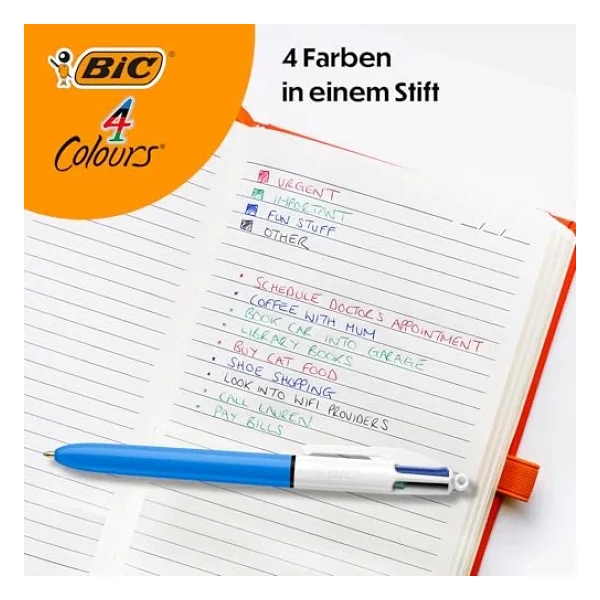 Bıc 4 Colours Medium Tükenmez Kalem, 12'Li Kutu, 1.0Mm Uç, Tek Kalemde Mavi, Kırmızı, Yeşil Ve Siyah Renkler - Görsel 3