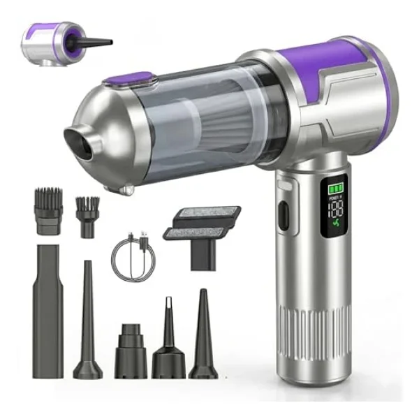 Romofy Şarjlı Araç Süpürgesi 22.000 pa - Üfleme Özellikli Mini Oto Süpürgesi 3 Kademeli - 15.000 mAh Şarj Kapasitesi, Çok Fonksiyonlu Süpürge Başlıkları ile Taşınabilir Kablosuz Süpürge - Görsel 3
