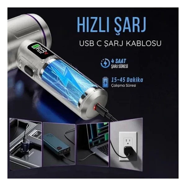 Romofy Şarjlı Araç Süpürgesi 22.000 pa - Üfleme Özellikli Mini Oto Süpürgesi 3 Kademeli - 15.000 mAh Şarj Kapasitesi, Çok Fonksiyonlu Süpürge Başlıkları ile Taşınabilir Kablosuz Süpürge - Görsel 7