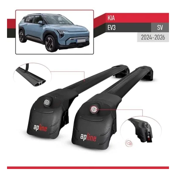 Kia EV3 2024-2025 Arası ile Uyumlu ACE-2 Ara Atkı Tavan Barı Siyah 2 Adet - Görsel 3