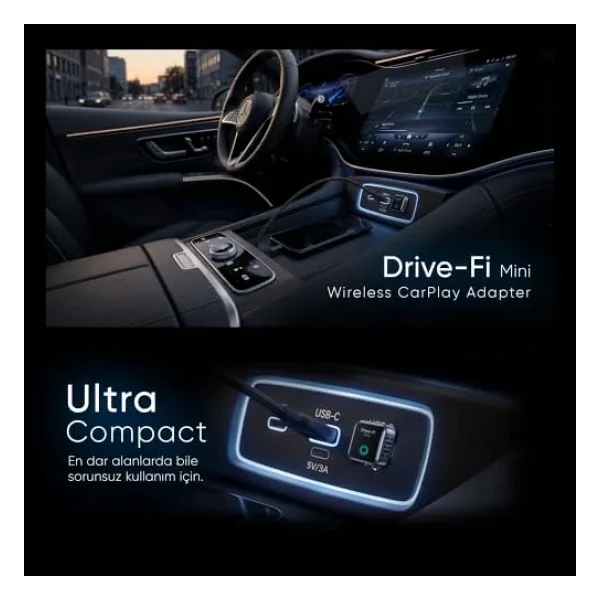 Minesk Drive-Fi Mini iPhone için Kablosuz CarPlay Adaptörü/Mobil Uygulama Desteği / 0.5 Saniye Düşük Gecikme/Otomatik Bağlantı/Arm - Cortex A7 İşlemci/Otomatik Araç Tanıma - Görsel 5