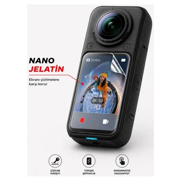 Insta360 X6 Aksiyon Kamera Uyumlu 3 Adet Şeffaf Ekran Koruyucu Nano Jelatin - Görsel 3