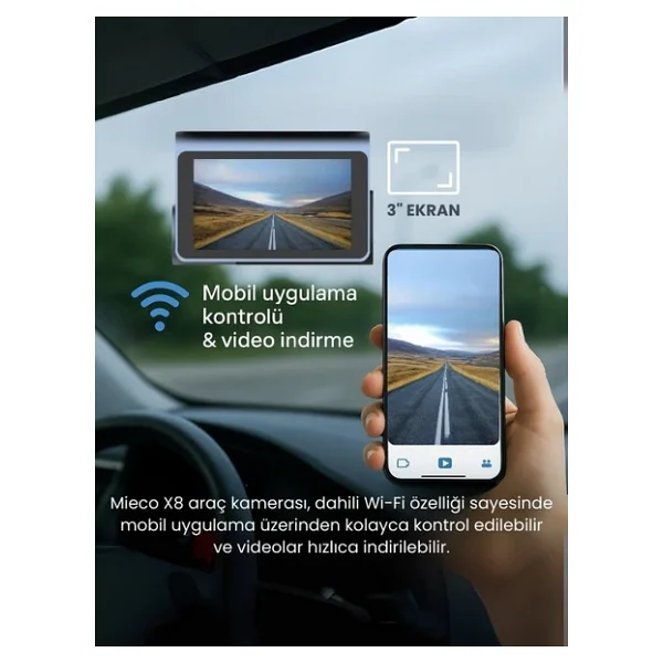 Mieco X8 Wifi /4K UHD/ 170° Ultra Geniş Açı/ ADAS/ Ön + Arka Araç Kamerası - Görsel 6