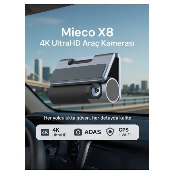 Mieco X8 Wifi /4K UHD/ 170° Ultra Geniş Açı/ ADAS/ Ön + Arka Araç Kamerası - Görsel 5