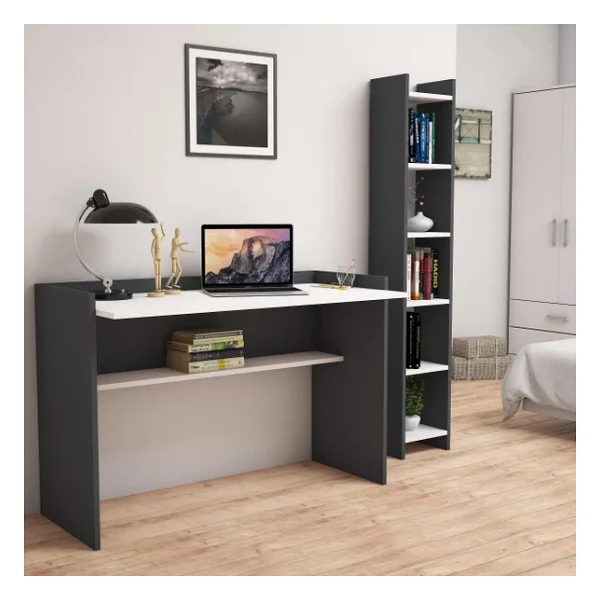 Bimossa T6030 Gülbahar Kitaplık ve Çalışma Masası Antrasit/Beyaz - Görsel 4