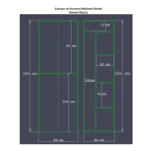 De Mobilya %100 Mdf Çamaşır Ve Kurutma Makinesi Dolabı, Ütü Masası Ve Temizlik Kovası Bölmeli Çok Amaçlı Dolap - Görsel 8