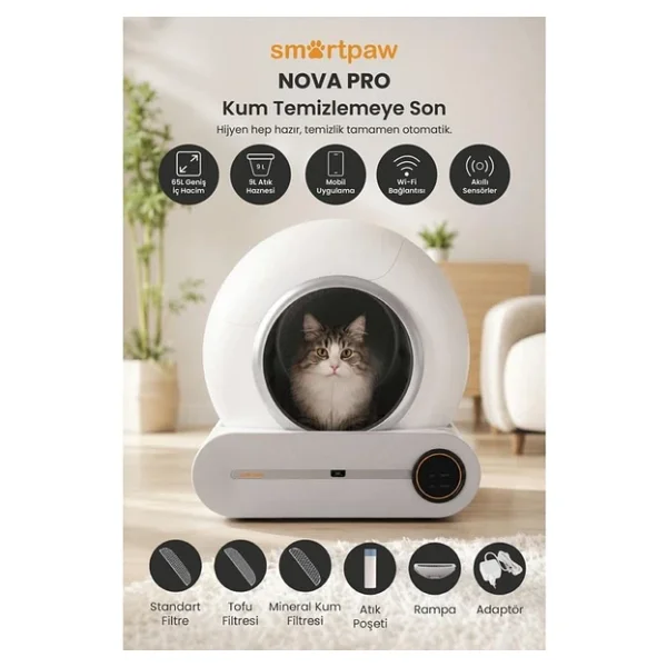 Smartpaw Nova Cat Pro Beyaz Akıllı Otomatik Kedi Tuvaleti - Görsel 2