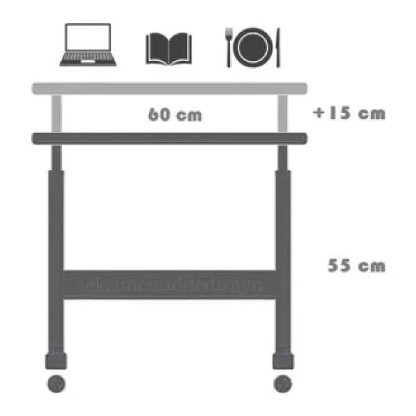 servetavcı Yükseklik Ayarlı Laptop Sehpası - Atlantik Çam Beyaz (TEKERLİ) 60x40 Oval Kenar - Görsel 2