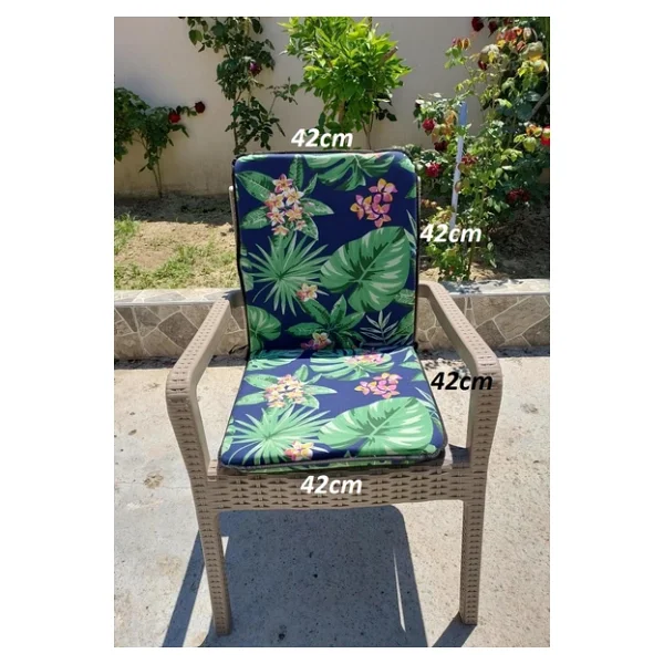 6 Adet Rattan Arkalıklı Sandalye Minderi (Kalınlık 4cm)-Tropikal Yeşil - Görsel 4