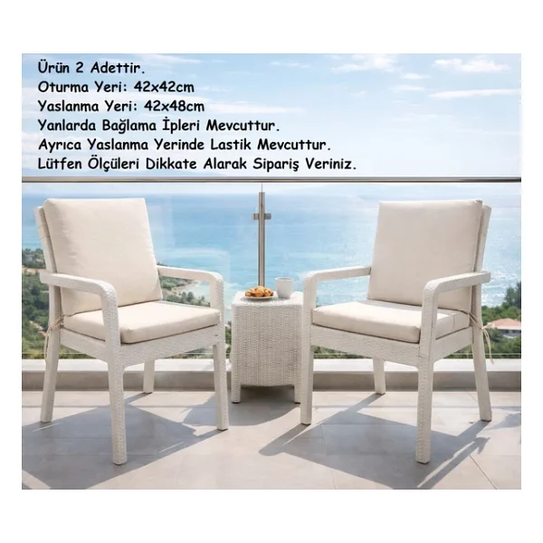 2 Adet Premium Şönil Arkalıklı Sandalye Minderi, Extra Kalın (Kalınlık 4,5cm)-A.Krem - Görsel 2