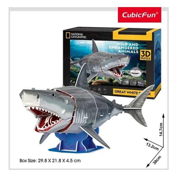 CubicFun National Geographic Büyük Beyaz Köpek Balığı DS1098H 72 Parça Puzzle - Görsel 4