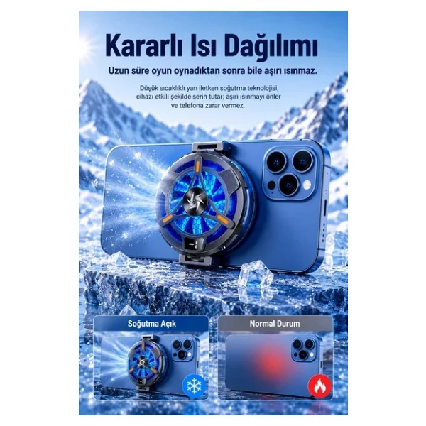 TORIMA Kablolu Cep Telefon Soğutucu Oyuncu Radyatör ACC60 Soğutma Fanı Siyah - Görsel 3