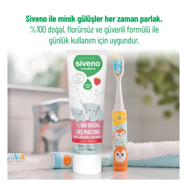 Siveno %100 Doğal Diş Macunu Bebek ve Çocuk İçin Çilekli Aromalı Florürsüz 50 ml - Görsel 3