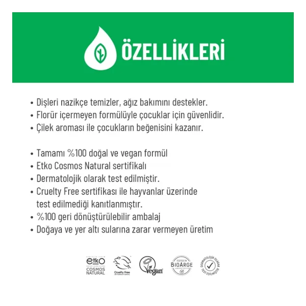 Siveno %100 Doğal Diş Macunu Bebek ve Çocuk İçin Çilekli Aromalı Florürsüz 50 ml - Görsel 6