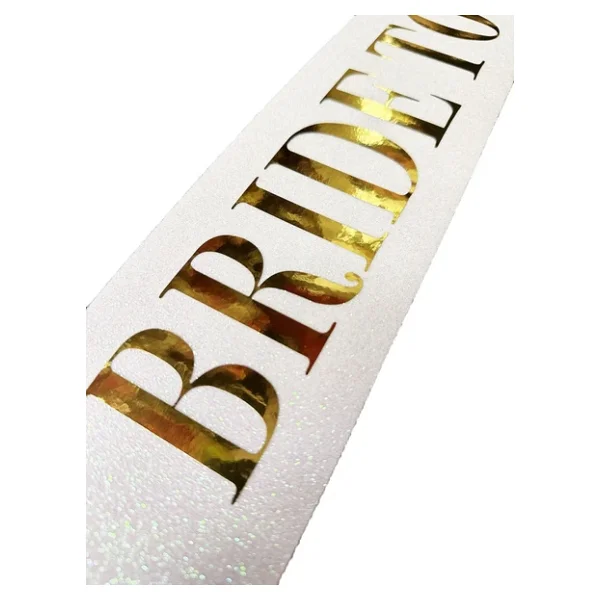 Beyaz Uzeri Altin Buyuk Bride To Be Yazili Simli Isiltili Kusak Kemer 10X80 Cm - Görsel 5