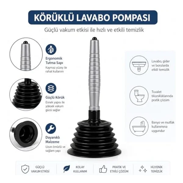 25 cm Körüklü Lavabo Pompası, Tıkanıklıkları Açmak Için Pratik Çözüm - Görsel 6