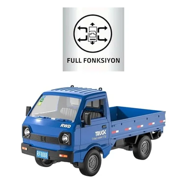 Giffy / Uzaktan Kumandalı RC Kamyonet, Işıklı, Buhar Atan, Şarjlı İş Makinesi Araç Yük Taşıma Aracı Kamyonet (Mavi) - Görsel 5