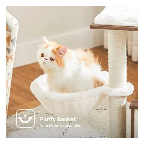 FEANDREA WoodyWonders Kediler için Küçük Kedi Ağacı, İç Mekan Kediler için Modern Kedi Kulesi, Tırmalama Direkli Kedi Evi, Çıkarılabilir Yıkanabilir Yastıklar, Rustik Kahverengi UPCT122X01 - Görsel 5