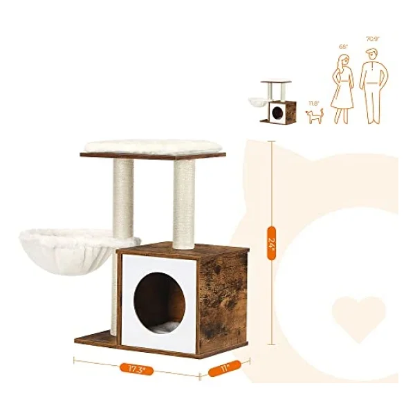 FEANDREA WoodyWonders Kediler için Küçük Kedi Ağacı, İç Mekan Kediler için Modern Kedi Kulesi, Tırmalama Direkli Kedi Evi, Çıkarılabilir Yıkanabilir Yastıklar, Rustik Kahverengi UPCT122X01 - Görsel 6