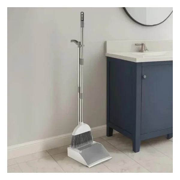 Deconox Corner Taraklı ve Saplı Faraş Süpürge Seti - Katlanabilir Dik Faraş Takımı - Paslanmaz Çelik Saplı Ergonomik Temizlik Seti (Beyaz - Antrasit) - Görsel 3