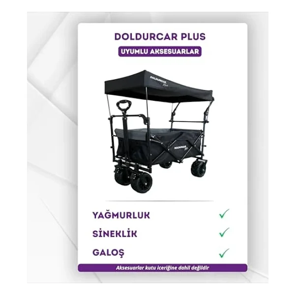 Plus Katlanabilir Vagon Uv Engelleyici Gölgelik Tente Büyük Tekerlekli Plaj Ve Kamp Arabası Çocuk Ve Yük Taşıma Arabası Bahçe, Seyah - Görsel 2