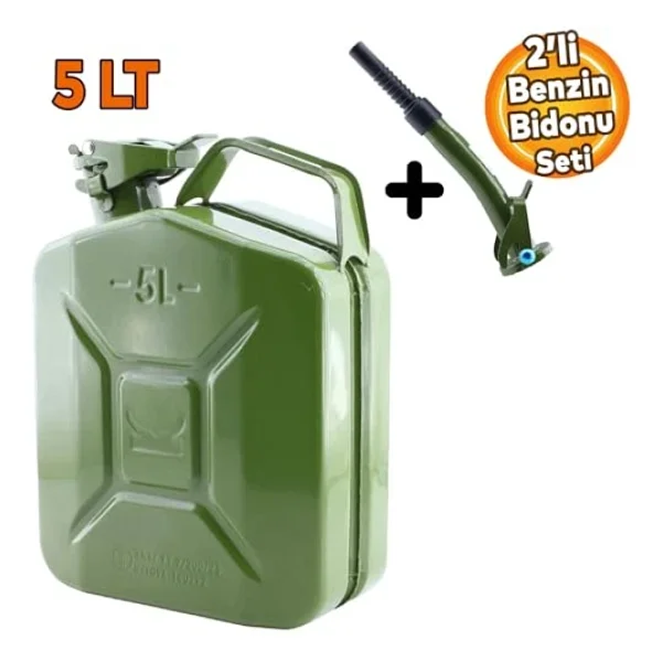 Badem10 Metal Benzin Bidonu 5 Litre Akaryakıt Mazot Taşıma Doldurma Depolama Bidonu Aktarma Borusu - Görsel 5