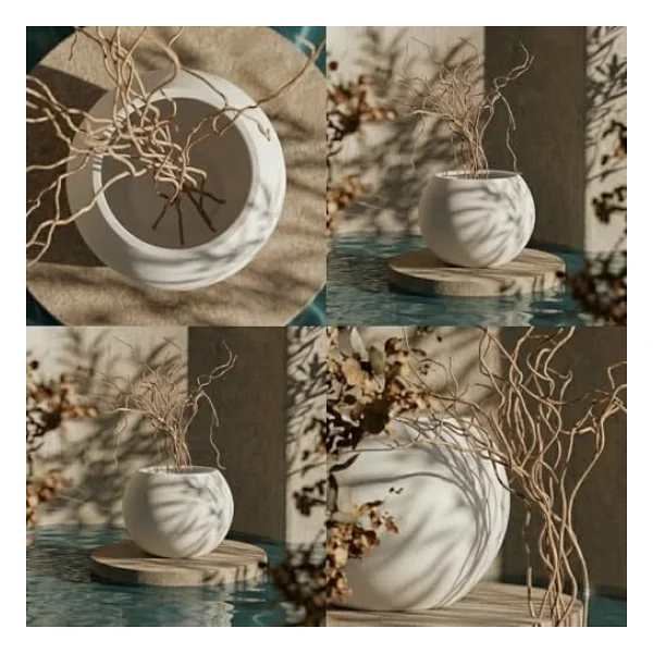 ZEVLİ Dekoratif 27L Küre Saksı Ø35 cm (Mermer Beyazı) Özel İç Hazne Dahil, Beton Görünümlü Modern Salon ve Bahçe Saksısı - Görsel 3