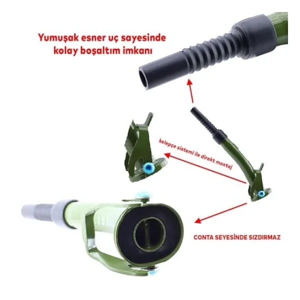 Badem10 Metal Benzin Bidonu 5 Litre Akaryakıt Mazot Taşıma Doldurma Depolama Bidonu Aktarma Borusu - Görsel 7