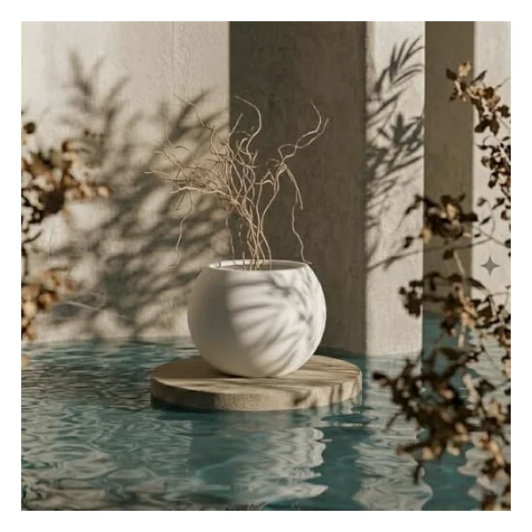 ZEVLİ Dekoratif 27L Küre Saksı Ø35 cm (Mermer Beyazı) Özel İç Hazne Dahil, Beton Görünümlü Modern Salon ve Bahçe Saksısı - Görsel 4