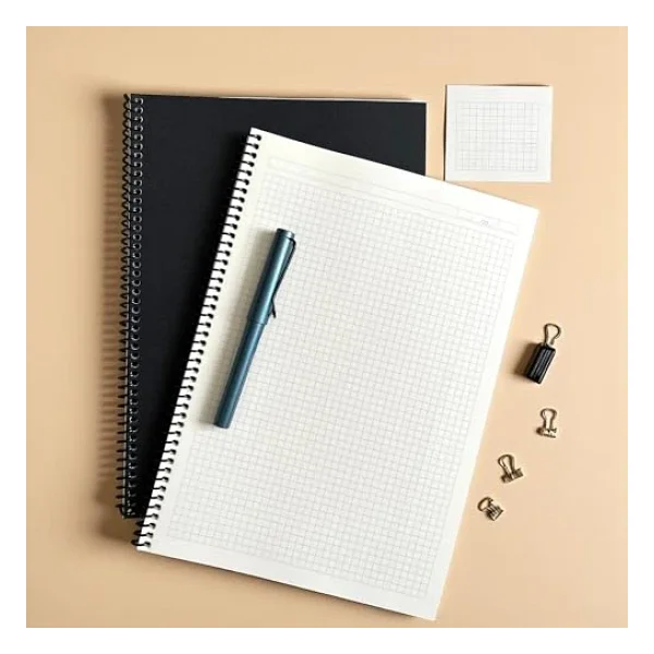 Fark Tanıtım Kareli Spiralli Not Defter, A4 Boyut (21x29,7 cm), 60 Yaprak, 90gr. Ivory Kağıt, Ofis İçin İdeal (Siyah Kapak) - Görsel 5