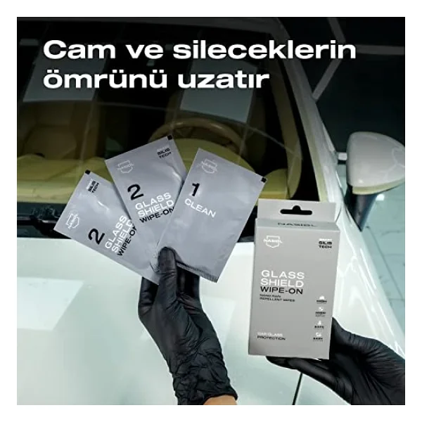 Nasiol Glasshield Wipe On Araç Nano Yağmur Kaydırıcı Ve Su İtici Mendil 1 Yıl Etkili Cam Bakımı, Cam Yüzey Yağmur Tutmaz Nano Kaplama, Far, - Görsel 6