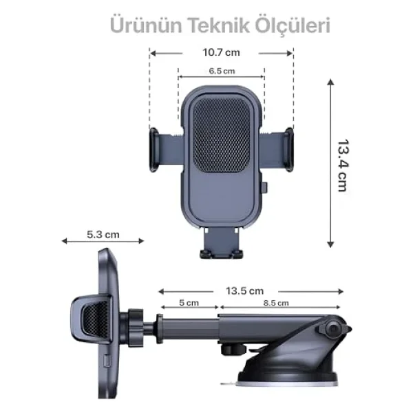 Minesk Otomatik Klipsli Araba Telefon Tutucu Cam Ve Torpido için Yüksek Kalite Yapışkan, Ayarlanabilir Yükseklik ve Yakınlık Ergonomik Tasarım Araç Telefon Tutucu - Görsel 5