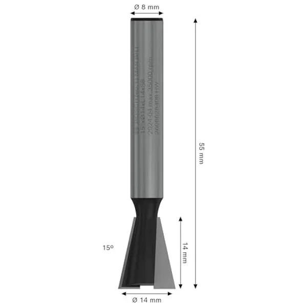 Bosch Professional Bosch Professional Aksesuar 2 608 628 408 Çinko Freze Ucu 8 Mm, D1 14,0 Mm, U 14,0 Mm, 15° - Görsel 3
