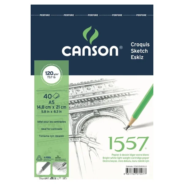 Canson 1557 Resim Ve Çizim Blok 120Gr A5 40Yp Üstten Spiralli Resim Defteri - Görsel 3