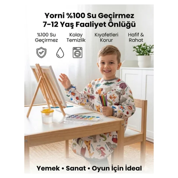 yorni 7-11 Yaş, Zoo, Sıvı Geçirmez, Makinede Yıkanabilir, Uzun Kollu Çocuk, Aktivite Boyama Önlüğü - Görsel 2