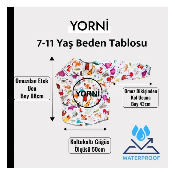 yorni 7-11 Yaş, Zoo, Sıvı Geçirmez, Makinede Yıkanabilir, Uzun Kollu Çocuk, Aktivite Boyama Önlüğü - Görsel 3
