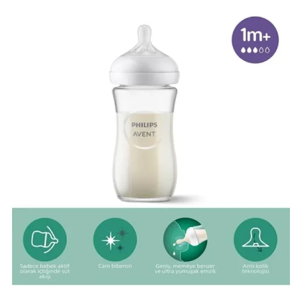 Philips Avent Natural Response Doğal Tepkili Cam Biberon 2'Li Set, 120Ml + 240Ml, 0+ Ay Ve 1+ Ay, Bpa İçermez - Görsel 5