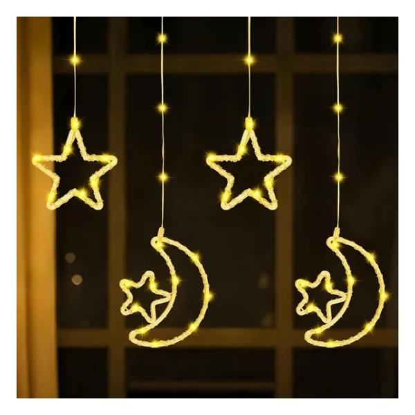 Coverzone Su Geçirmez 3 Metre Led Işıklı Ay ve Yıldız Işık Zinciri Dekoratif Fişli Aydınlatma Ev Dekorasyonu Salon Oda Merdiven Balkon Süslemeleri için Yılbaşı Eğlence Doğum Günlerine Özel Aydınlatma - Görsel 5
