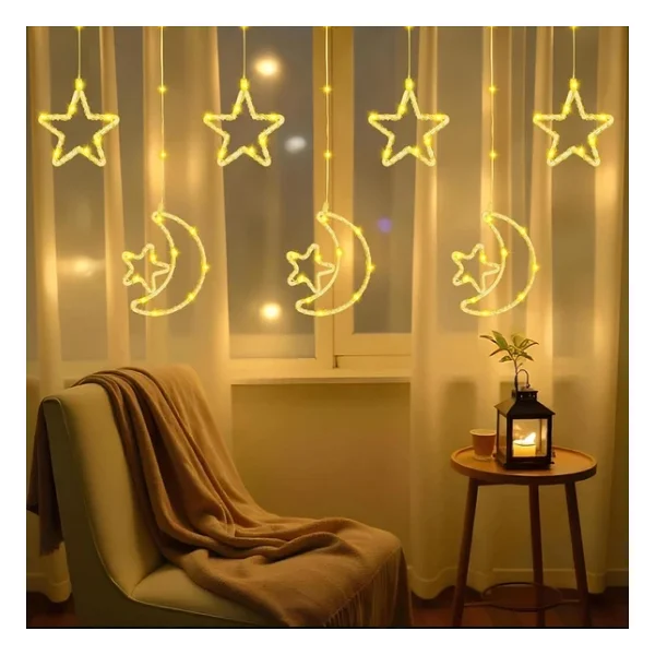 Coverzone Su Geçirmez 3 Metre Led Işıklı Ay ve Yıldız Işık Zinciri Dekoratif Fişli Aydınlatma Ev Dekorasyonu Salon Oda Merdiven Balkon Süslemeleri için Yılbaşı Eğlence Doğum Günlerine Özel Aydınlatma - Görsel 2
