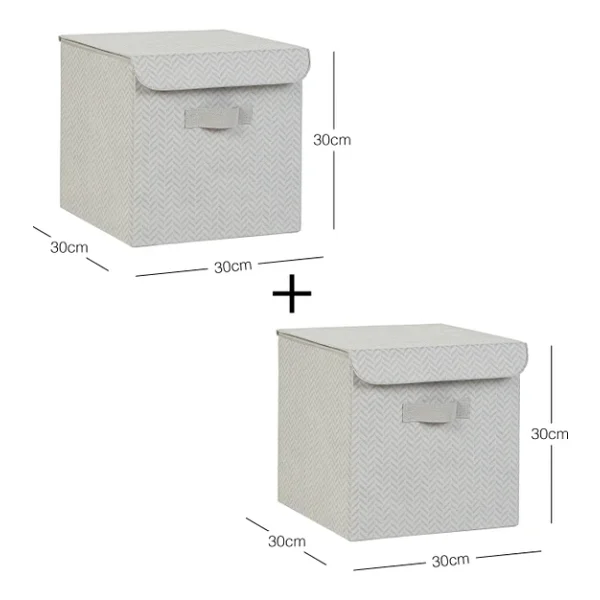 Ocean Home Textile Ocean Home Textile 2'li Gri Balıksırtı Kapaklı Kutu Set 30 x 30 x 30 cm - Görsel 4