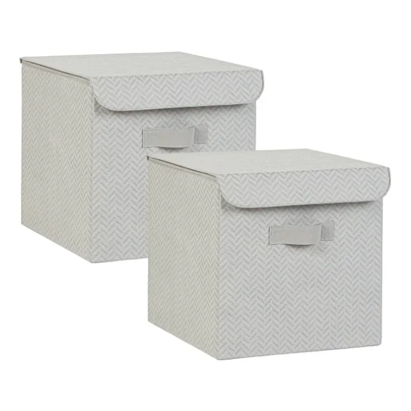 Ocean Home Textile Ocean Home Textile 2'li Gri Balıksırtı Kapaklı Kutu Set 30 x 30 x 30 cm - Görsel 3