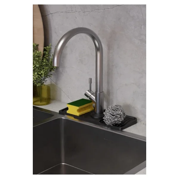 ATA HOME Musluk Matı Elastik Silikon Mutfak Ve Banyo İçin Lavobo Su Tutucu Musluk Ve Batarya Matı Siyah,515201742 - Görsel 2