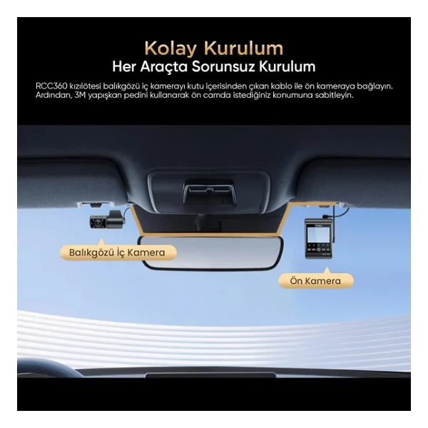 Viofo RCC360 A329S / A329SW Uyumlu 2K Quad HD Kızılötesi Balıkgözü İç Kamera - Görsel 5