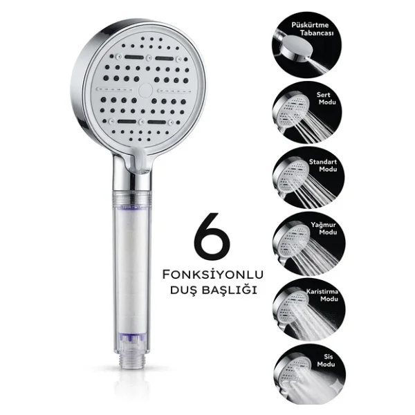 Mayaglory Multi 6 Fonksiyonlu Spa Etkili Filtreli Duş Başlığı Yüksek Basınçlı Su Tasarruflu Klor ve Kireç Önleyici El Duşu, Handshower (Art Deco) - Görsel 2